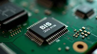 Gros plan sur la puce ROM BIOS d'une PlayStation 2, illustrant le concept d'image BIOS PS2 pour l'émulation