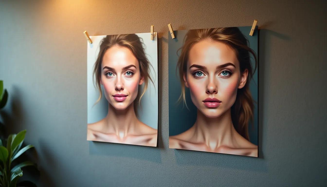 Comparaison de deux tirages portrait révélant l'impact d'une compression photo trop agressive sur les détails de texture et les transitions tonales de la peau