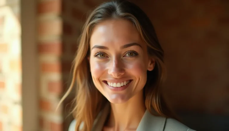 Portrait professionnel en gros plan illustrant une photo de profil WhatsApp réussie, lumière naturelle douce sur le visage, regard direct et expression authentique
