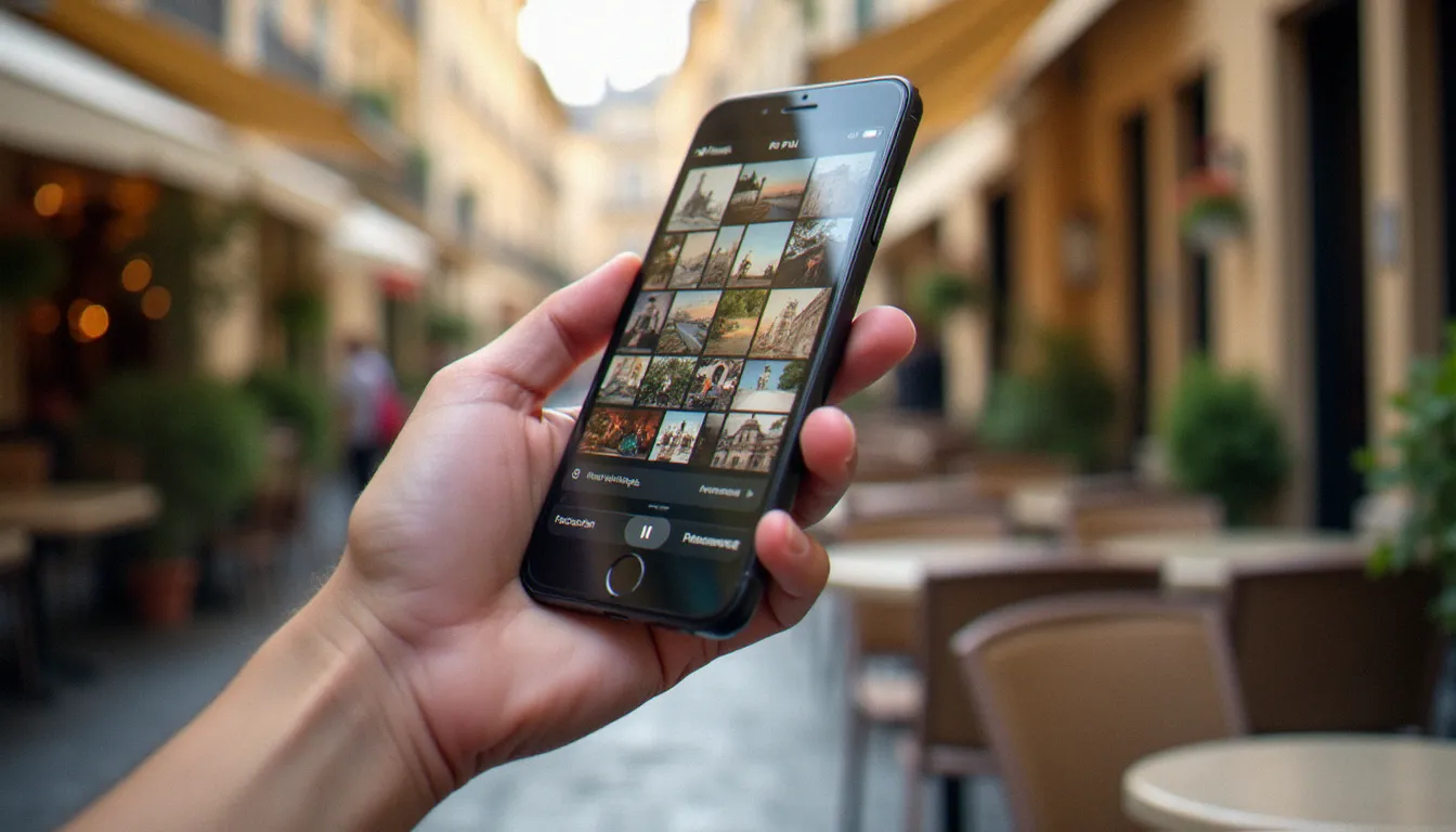 Smartphone affichant une galerie de photos en cours de récupération, méthode pour retrouver des photos supprimées sur Android ou iPhone