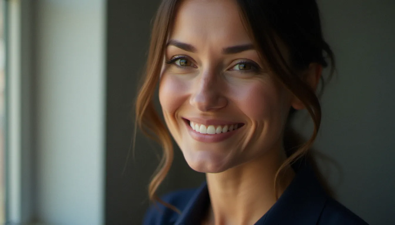 Portrait en gros plan d'une femme avec une expression naturelle et confiante, idéal pour illustrer une photo pour profil WhatsApp réussie avec un éclairage doux à la fenêtre