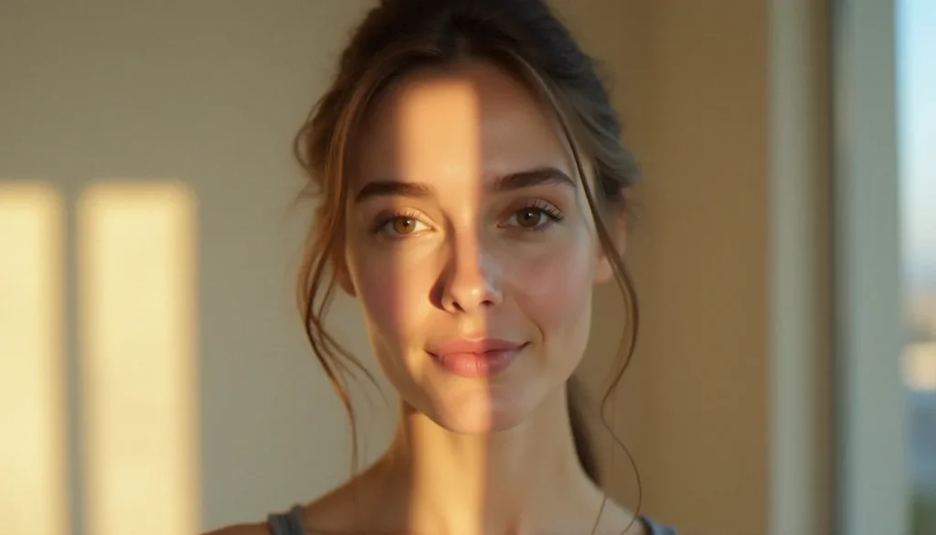 Portrait professionnel en lumière naturelle douce, cadré serré pour illustrer une photo profil ig avec regard authentique et fond épuré