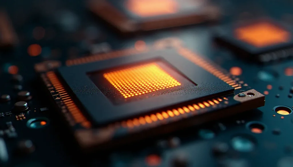 Gros plan macro sur le capteur d'un appareil photo numérique révélant la photon matrix, grille de photodiodes microscopiques sous éclairage studio directionnel