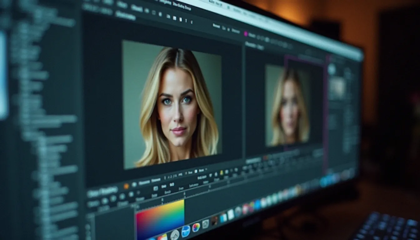 Écran d'ordinateur montrant la comparaison entre deux interfaces de logiciels de retouche photo, illustrant la similarité entre Photopea et Photoshop