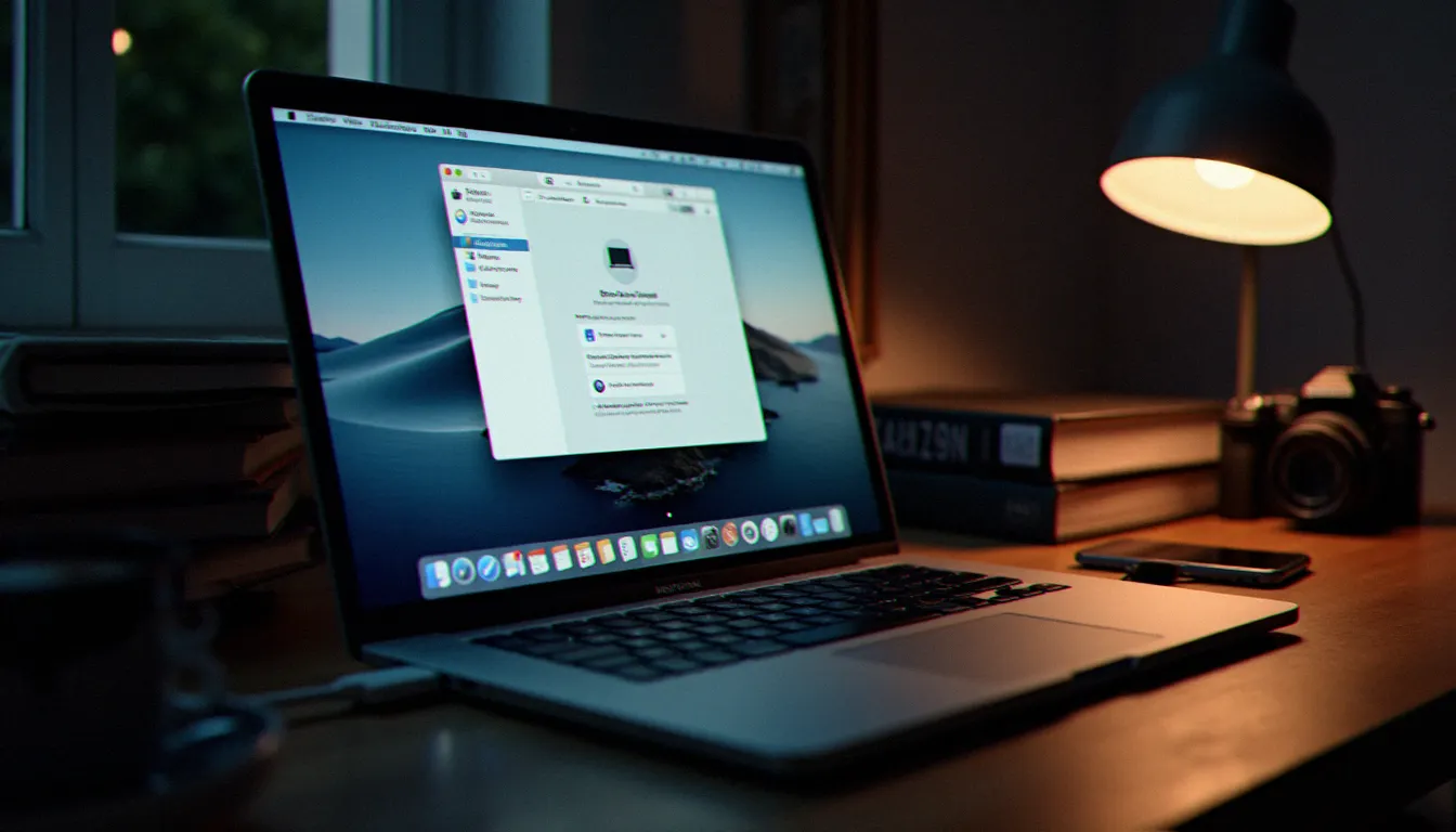 MacBook connecté à un iPhone via câble USB-C affichant l'interface de restauration Finder pour récupérer des photos supprimées sur iPhone