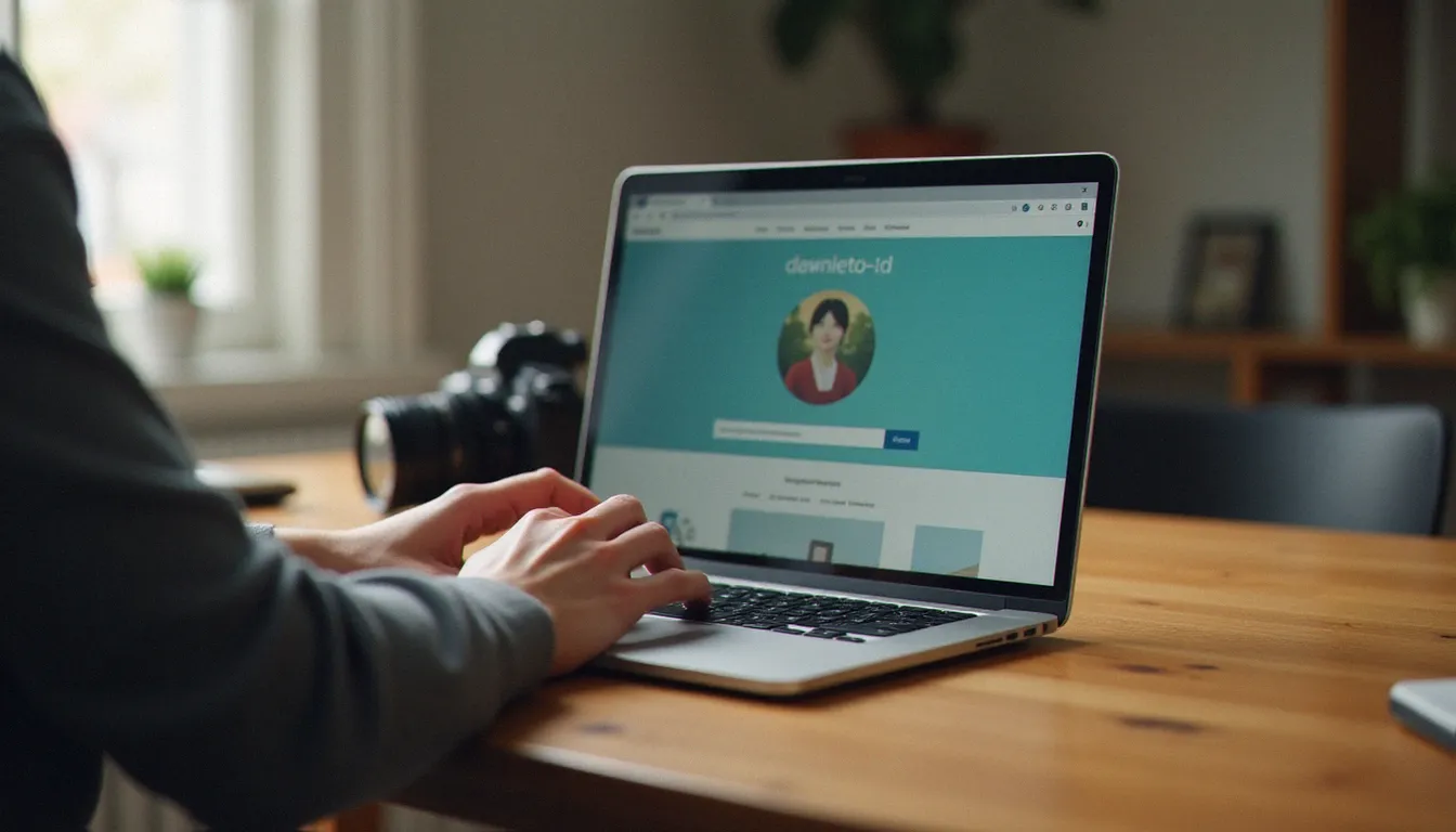 Personne utilisant un ordinateur portable pour télécharger une image depuis un navigateur web, méthode alternative pour récupérer une photo de profil Instagram