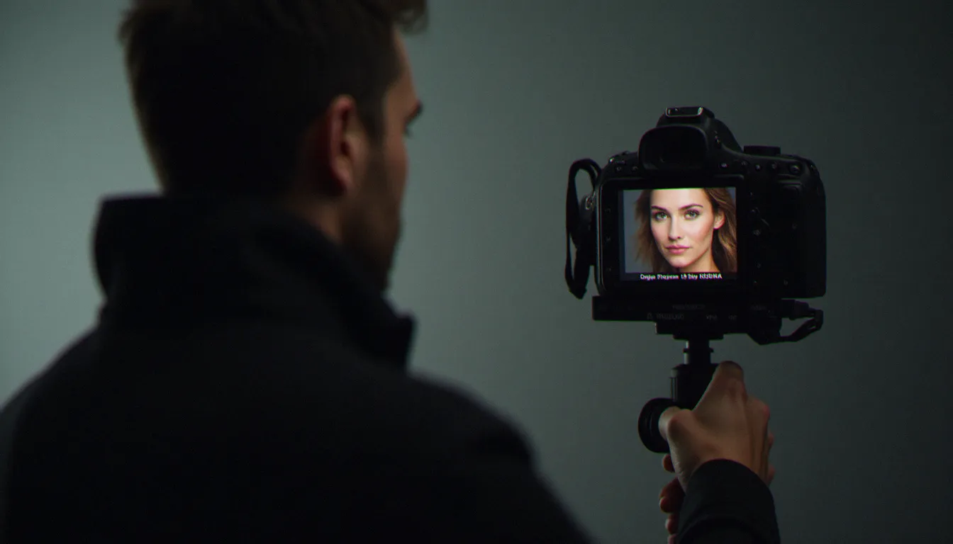 Photographe professionnel révisant un portrait en studio, illustrant l'importance d'une photo de profil de qualité sur Instagram