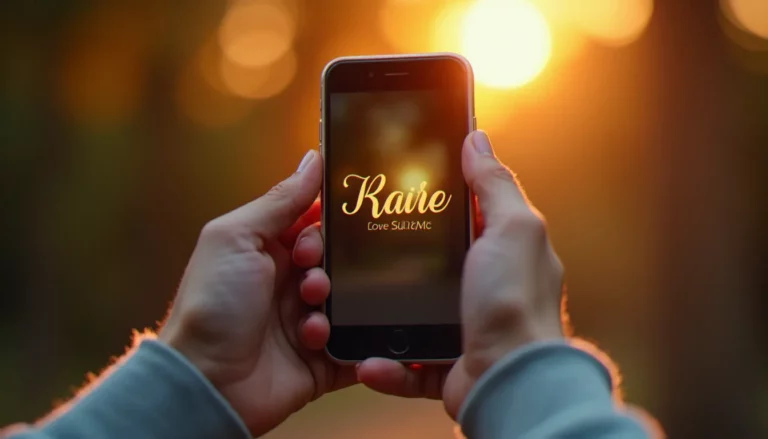 Écran de smartphone affichant une image avec prénom personnalisé gratuit en typographie dorée sur fond coucher de soleil
