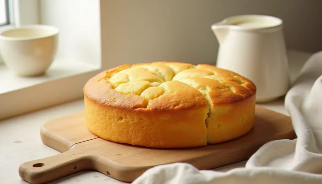 image recette gateau au yaourt featured Image recette gateau au yaourt posé sur une planche en bois, photographié à la lumière naturelle de fenêtre avec un pot de yaourt vide à côté