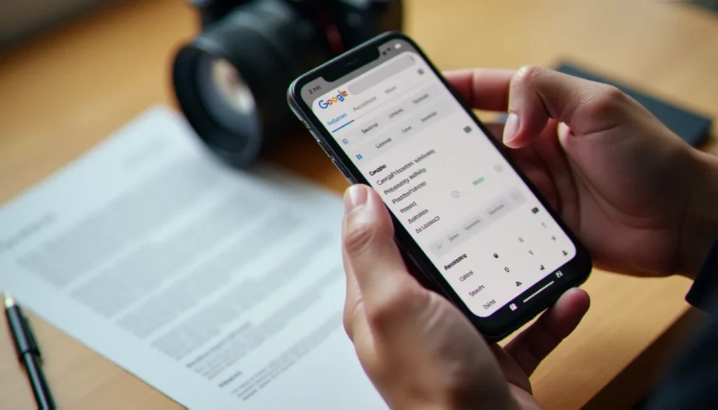 image sans droit d auteur google featured Photographe consultant le filtre d'image sans droit d'auteur sur Google Images depuis son bureau professionnel