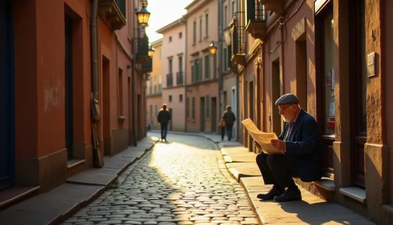 Photographe documentaire capturant une scène de culture quotidienne française dans une ruelle de Toulouse au lever du soleil, illustration de la photographie france culture