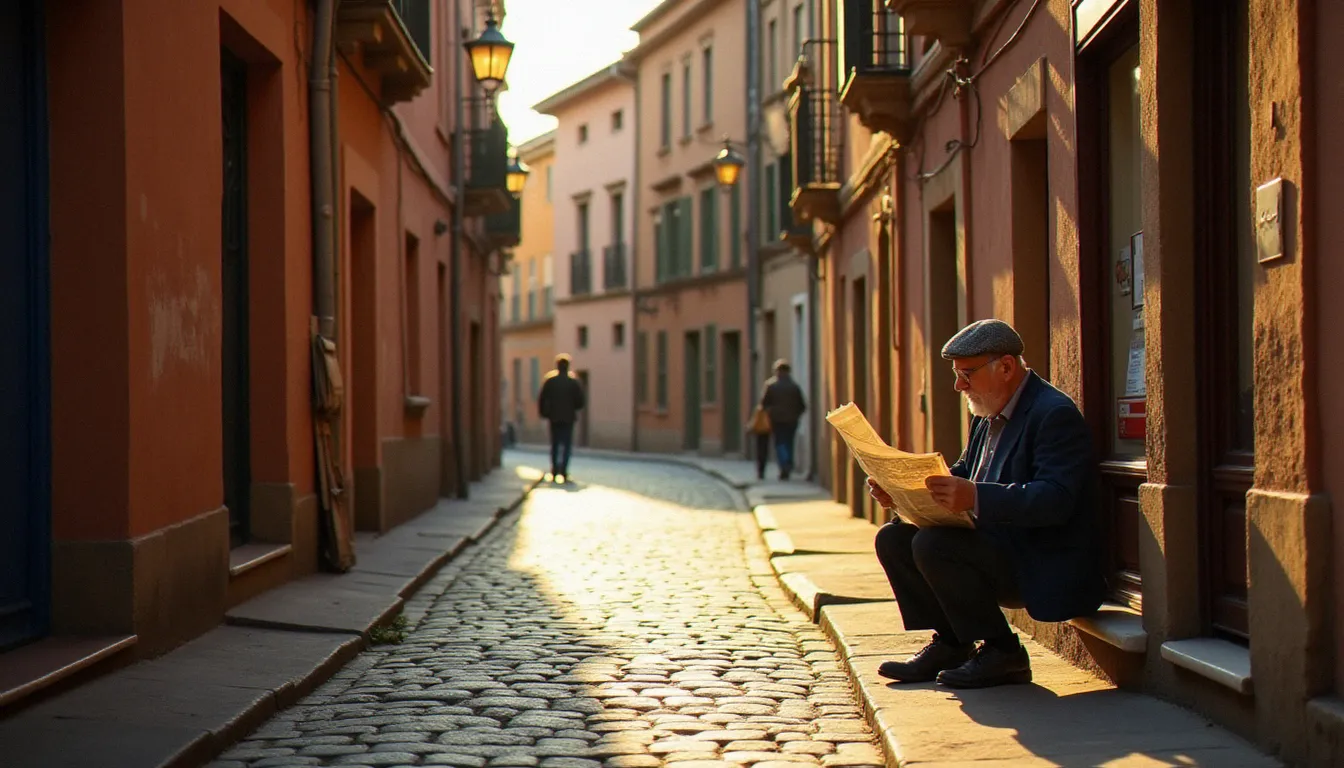 Photographe documentaire capturant une scène de culture quotidienne française dans une ruelle de Toulouse au lever du soleil, illustration de la photographie france culture