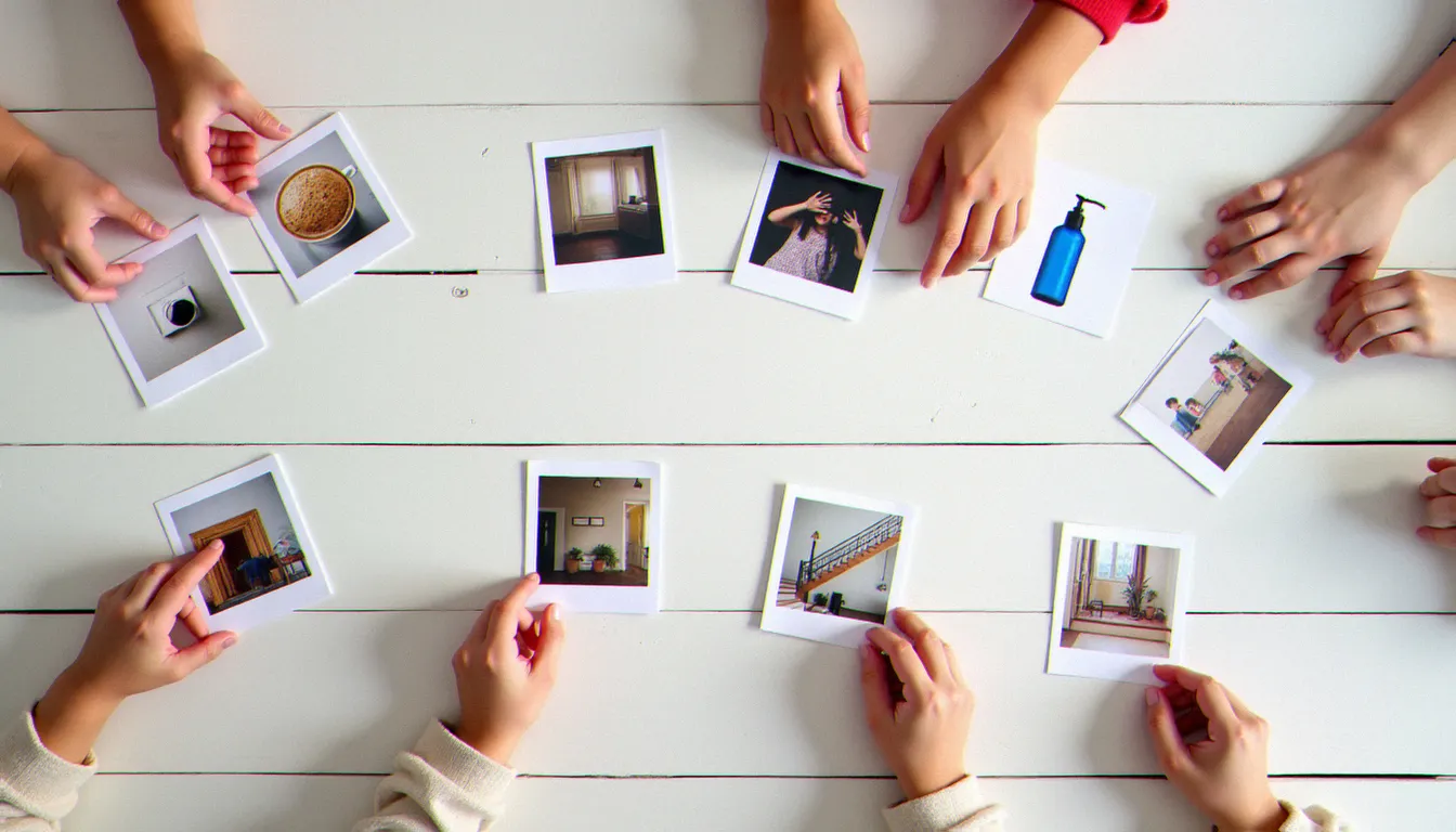 Activité de tri d'images de dangers domestiques en maternelle, avec des photographies pédagogiques posées sur une table de classe