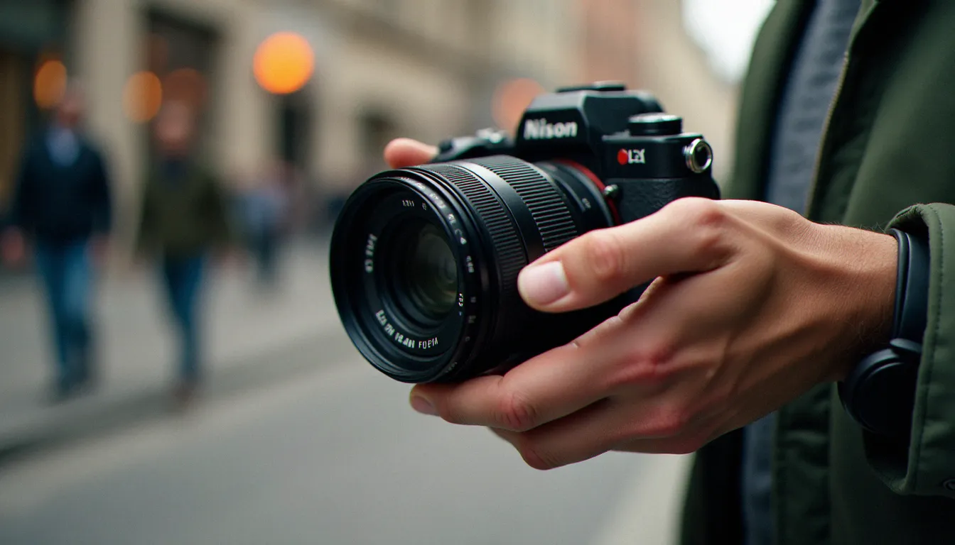 Mains d'un photographe réglant le diaphragme d'un objectif manuel, illustrant le fonctionnement technique de la photographie et le triangle d'exposition