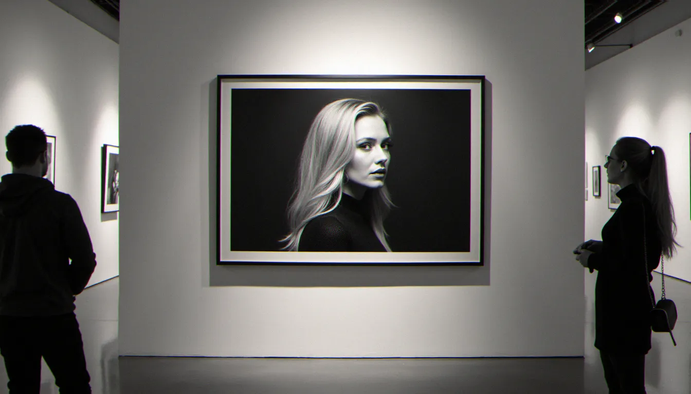 Tirage photographique noir et blanc exposé dans une galerie d'art, illustrant la reconnaissance de la photographie comme forme artistique à part entière