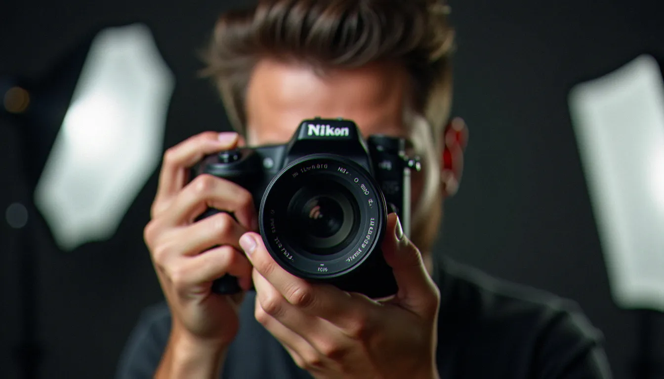 Photographe utilisant un appareil photo numérique moyen format en studio