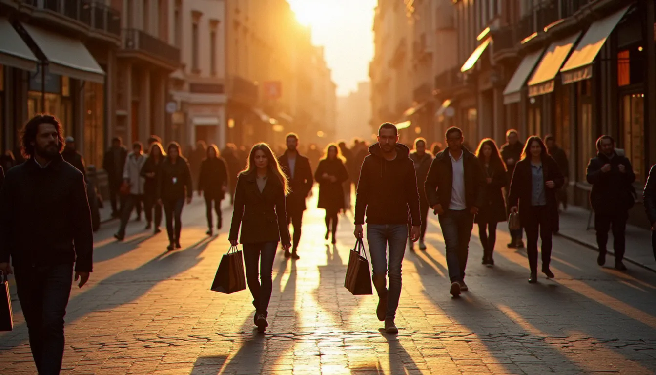 Photographie de rue à Toulouse montrant des piétons traversant un carrefour ensoleillé