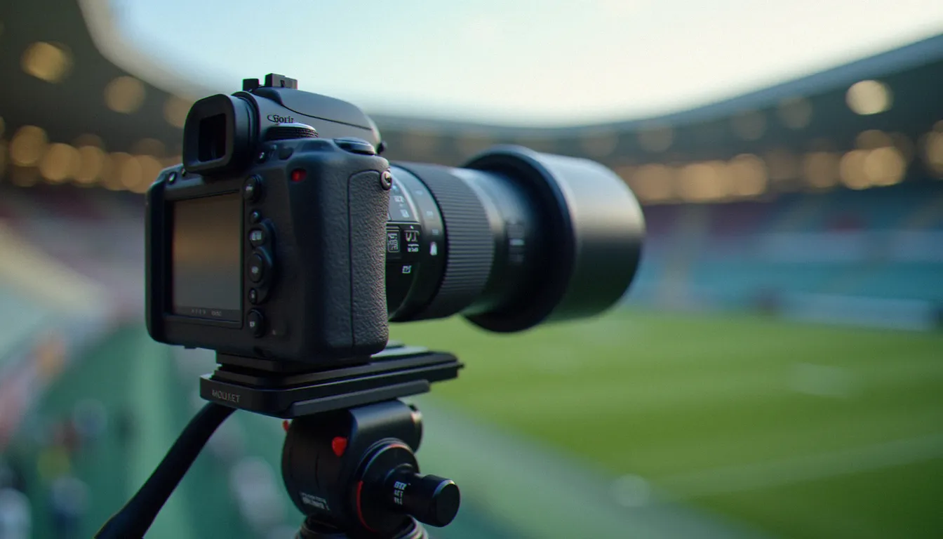 Appareil photo professionnel avec téléobjectif prêt pour la photographie sportive