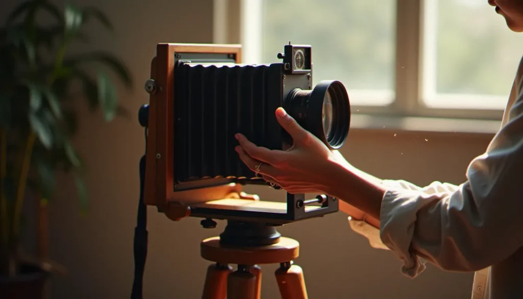 photographies dart featured Photographe ajustant son appareil dans un studio baigné de lumière naturelle, illustration des photographies d'art